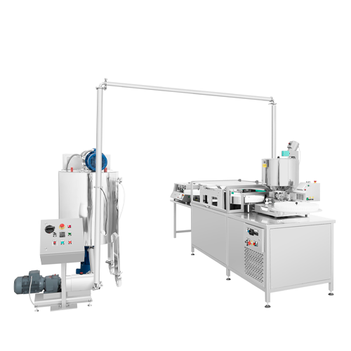 TRANSFER SYSTEM Melting Vessel of different capacities equipped with heating and cooling phase. Heated transfer pump Different solutions for preparation and transfer mass Heated piping till filling unit hopper