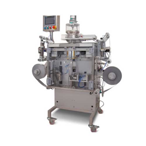 SBP-5 is the new automatic sachet machine (4 sealed sides) for filling Powders, Granules, Liquids, Creams or Solids. The machine can be used in pharmaceutical industries, cosmetics, etc. The unit is equipped with a control panel (soft touch screen) incorporating a PLC controlling the various machine’s functions including: sealing temperature, safety devices, length of bags, motor’s speed, cutting, centered printing, etc.