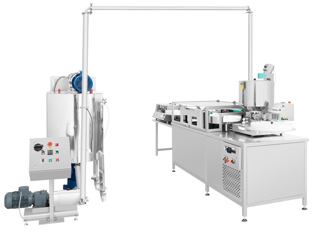 TRANSFER SYSTEM Melting Vessel of different capacities equipped with heating and cooling phase. Heated transfer pump Different solutions for preparation and transfer mass Heated piping till filling unit hopper. Manufactured in Italy. For pharmaceutical, cannabis or nutraceutical industries. R&D, small scale production. Spare parts and service available.